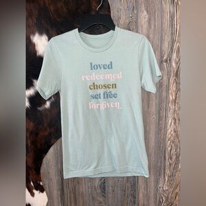 Bella canvas Christian print short sleeve tshirt redeemed blue with colorful